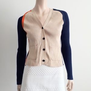 Lily | Ribbed Knit Cardigan with Colour Block Details